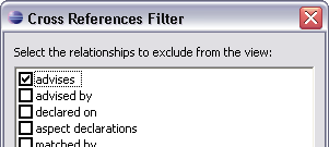 Screenshot showing the Cross References filter dialog