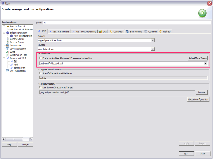 Sample XSL-FO Transformation Configuration for book.xml