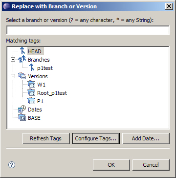 Dialog for selecting new branch or version
