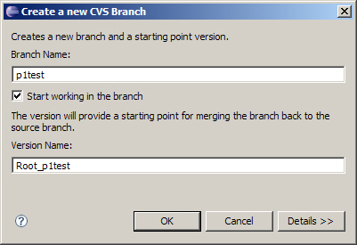 Dialog for creating a new branch