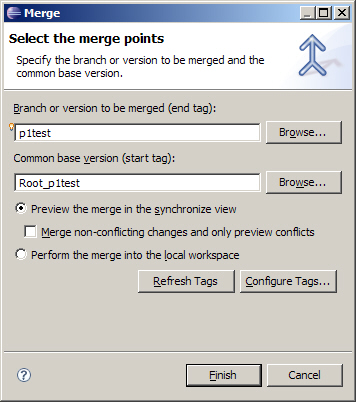 Dialog for selecting choosing a branch to merge