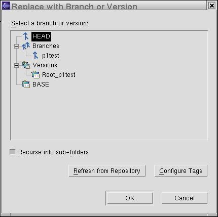 Dialog for selecting new branch or version