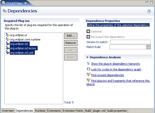 Dependencies of the OCLASTView plug-in 