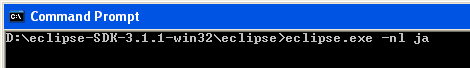 Enter the following command to launch Eclipse in Japanese: eclipse.exe nl ja