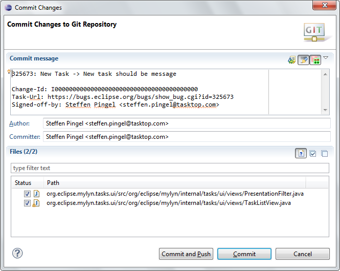 commit changes to git repository