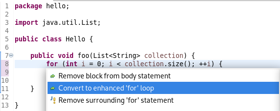 for loop using Collections quickfix