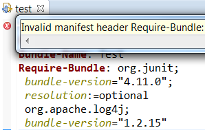 Bundle exception displayed in the manifest editor