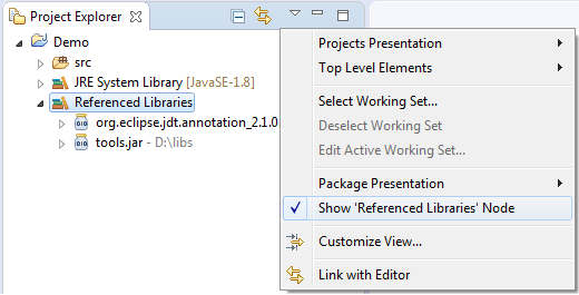 View menu > Show 'Referenced Libraries' node