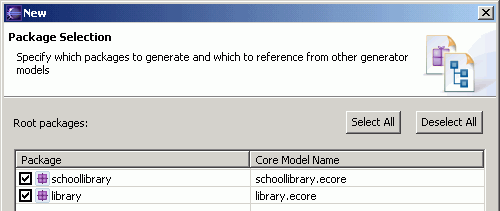 Select the library and schoollibrary packages for code generation