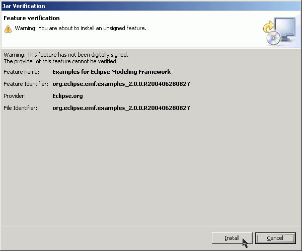 Click 'Install' to accept unsigned warning - Examples