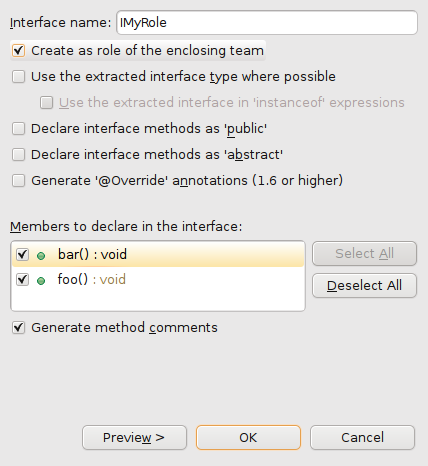 Extract as role interface checkbox