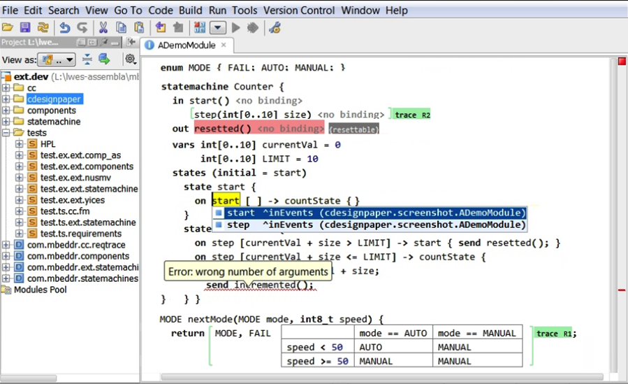 Screenshot of the current mbeddr development environment in JetBrains MPS.