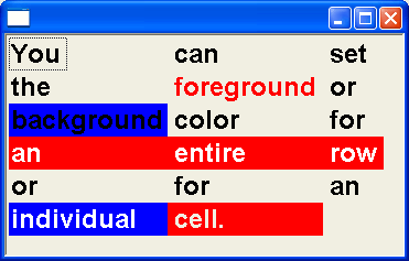 table widget with multi-colored cells
