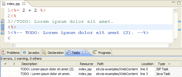 Java Task Tags within a JSP Scriptlet