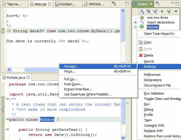 Java editor Refactor menu