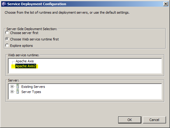 Axis2 Web service runtime selection