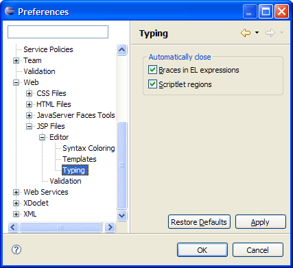 JSP Typing preference page