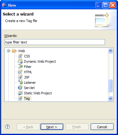The new Tag wizard in the wizard dialog
