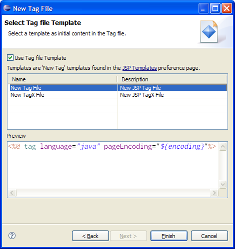 The new Tag wizard showing New Tag templates