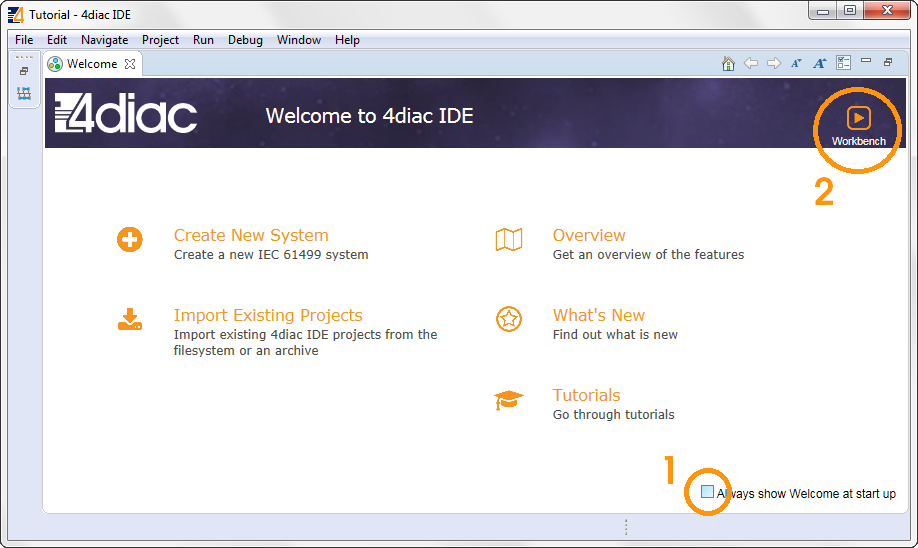 welcome screen of 4diac IDE
