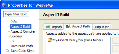 new AspectJ build properties page