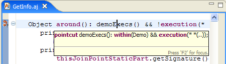 Screenshot showing a pointcut source hover