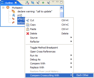 Screenshot showing the compare menu