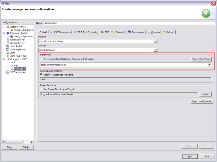 Sample HTML Transformation Configuration for book.xml