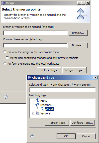 Dialog for choosing a merge start point