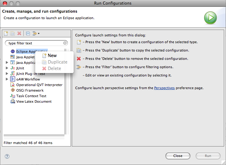 Creating a new Eclipse run configuration
