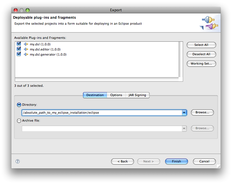 Deployment of the DSL plug-ins