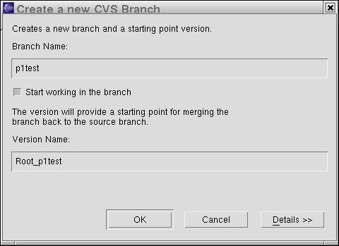 Dialog for creating a new branch