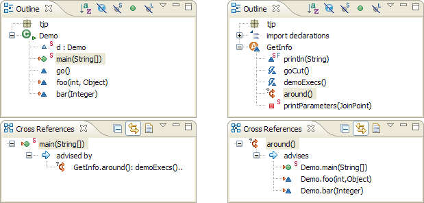 The Outline and Cross
References views for a class and aspect