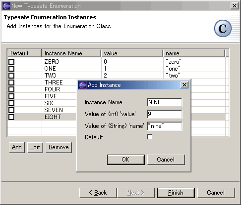 GUI wizard page three: instances of the typesafe enum