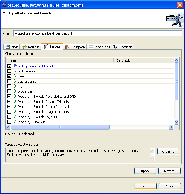 ant script to build custom SWT jar