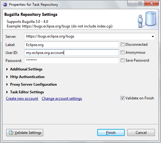 bugzilla repository settings