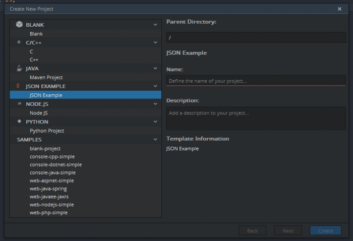 new project json