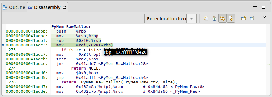 eclipse debug disassembly