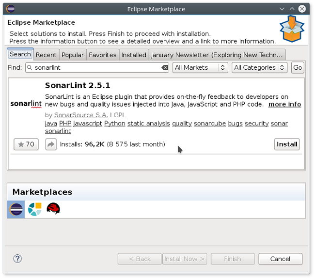 SonarLint in the Eclipse Marketplace