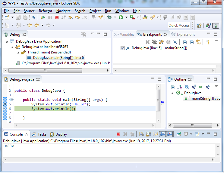 eclipse holding chambre par étape debug