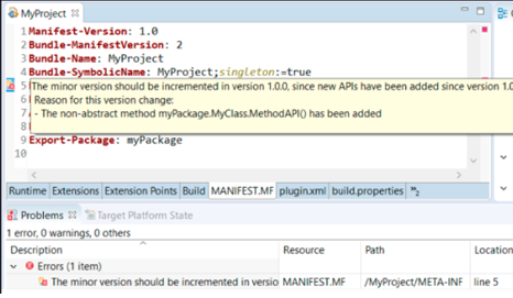 Figure 3: Tooltip for a Minor Version Error