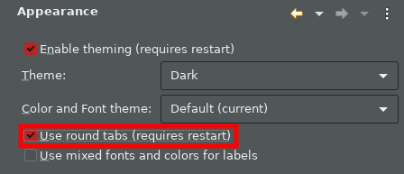 round tabs preference option