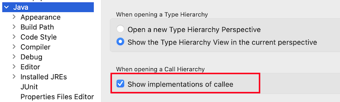 Call hierarchy preference