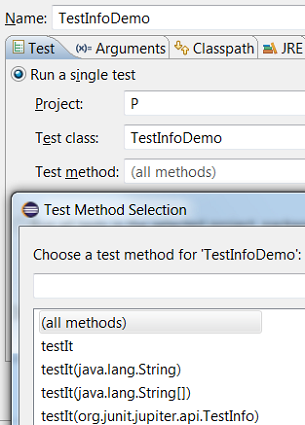 test method selection dialog