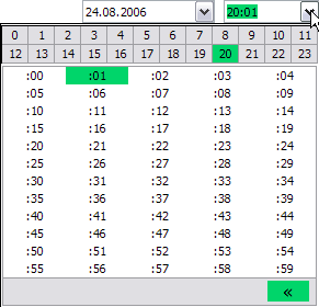 Expanded mode drop down displays all available minute values.