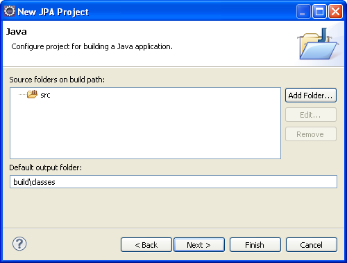 The JPA Facet page of the Create a JPA Project wizard.