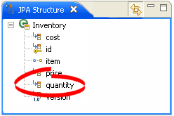 Quantity attribute in the Persistence Outline view.